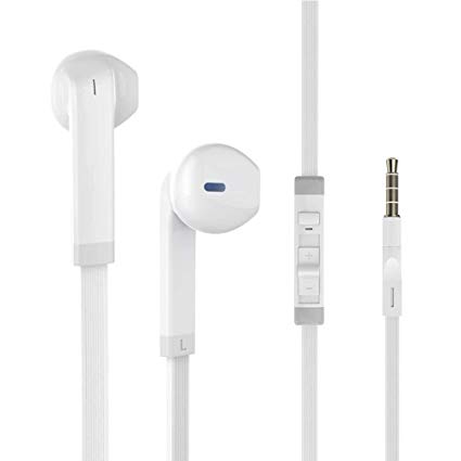 in Ear Headphones, Stereo Earbuds, Wired Earphones with Microphone and Volume for Running Workout Gym, Tangle Free, White