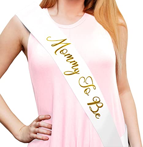 "Mommy To Be" White Satin Sash - Baby Shower Decorations, Gender Reveal, Welcome Baby, Baby Sprinkle,