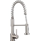 pH7 1-hole Lead-free Brass Contemporary Pull-down Faucet Single Handle Kitchen Sink Faucet with Stainless Steel Flexible Hose and Spring Sprayer Excellent Finish Nylon Hose and Coordinating Shape Brushed Nickel