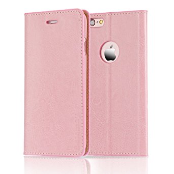 iPhone 6S Plus / 6 Plus Case, Belemay Genuine Cowhide Leather Case Wallet, Folio Cases Flip Book Cover With [Kick Stand] [Credit Card Holder] [Money Pockets] for iPhone 6s Plus & iPhone 6 Plus - Pink