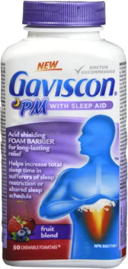 Gaviscon PM with Sleep Aid Chewable Foamtabs Fruit Blend, Long-lasting Acid Reflux and Heartburn Relief, 50 Ct