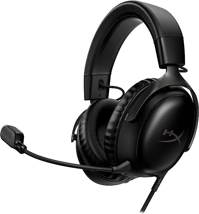 HyperX Cloud III – Wired Gaming Headset, PC, PS5, Xbox Series X|S, Angled 53mm Drivers, DTS, Memory Foam, Durable Frame, Ultra-Clear 10mm Mic, USB-C, USB-A, 3.5mm – Black