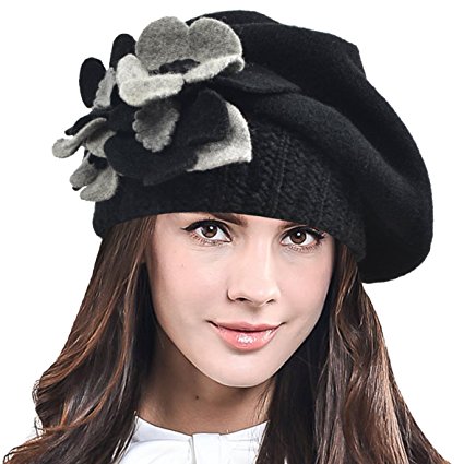 HISSHE Lady French Beret 100% Wool Beret Chic Beanie Winter Hat HY023