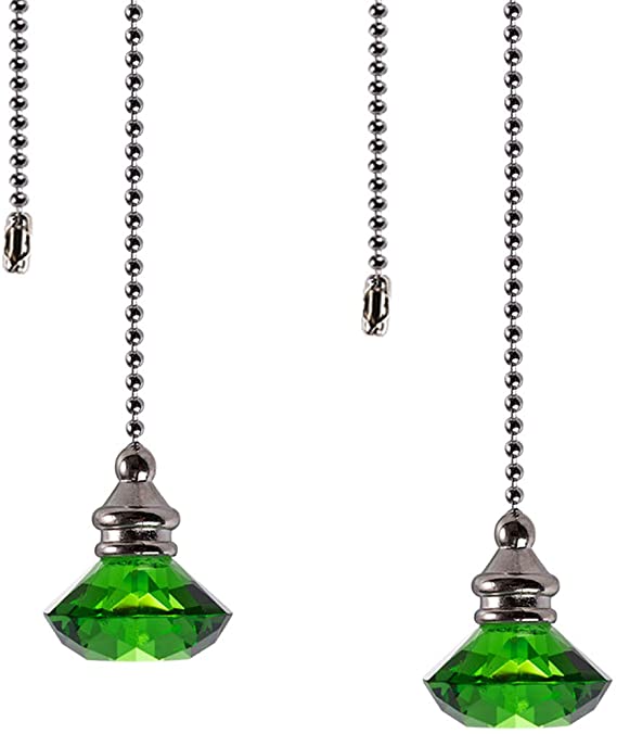 Ceiling Fan Pull Chain Set - 2 pieces Green Diamond Fan Pull Chains 20 Inch Ceiling Fan Chain Extender with Chain Connector Home Wedding Decor Ornament Pendant