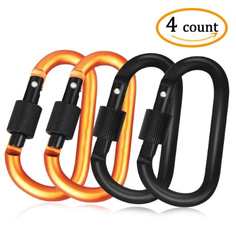 Aluminum Alloy D Ring Locking Carabiner, Sahara Sailor Spring Snap Carabiner KeyChain Clips Hook Buckle with 2 Count / 4 Count