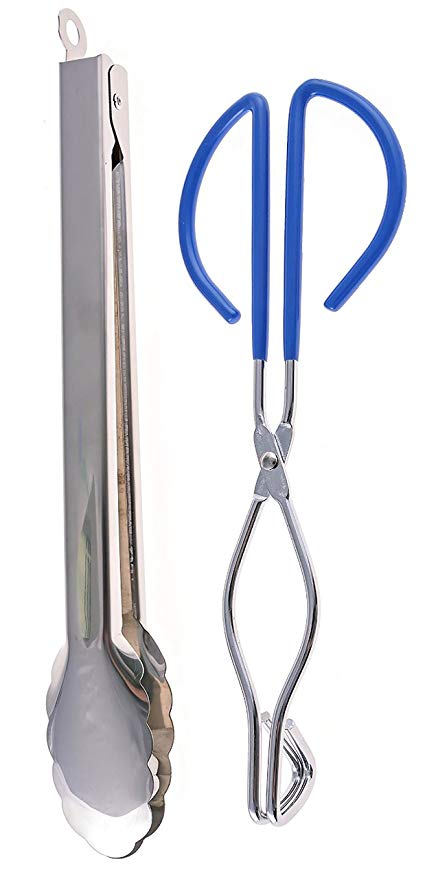 Stainless Steel Kitchen Serving Tongs Set; Set of 2, 12 Inch Serving Tong, and 9 ½ Inch Scissors Handle Tong