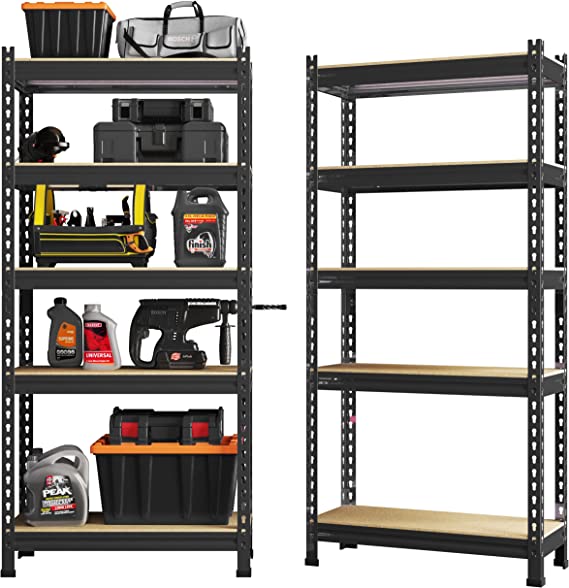 Storage Shelves - PrimeZone 2 Pack 5 Tier Adjustable Garage Storage Shelving, Heavy Duty Metal Storage Utility Rack Shelf Unit for Warehouse Pantry Closet Kitchen, Black