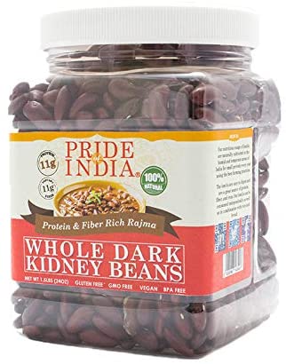 Pride Of India - Indian Whole Dark Kidney Beans - Protein & Fiber Rich Rajma, 3 Pound Jar