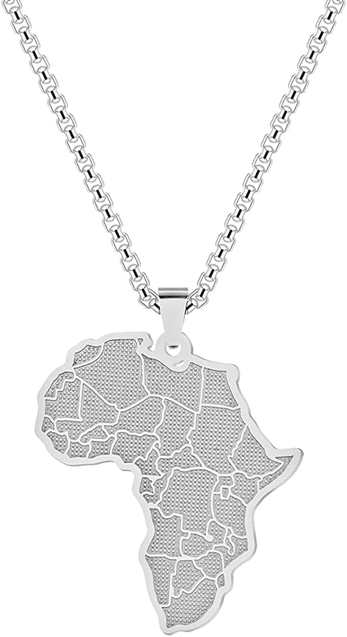 African Map Pendant Necklaces For Women Men Hip Hop South Africa Stainless Steel Chain Choker Ethiopian Jewelry Gift