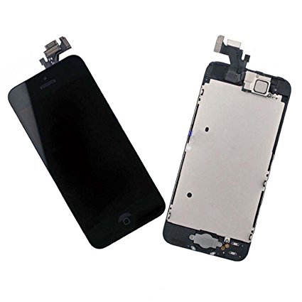 LLLccorp OEM for iPhone 5 5G LCD Replacement Complete Front Housing LCD Display Touch Screen Digitizer Assembly   Front Camera   Earpiece Speaker   Mid Board  Home Button Small Parts (Black)
