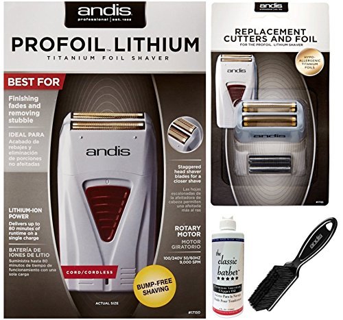 Andis ProFoil Lithium Titanium Foil Shaver, with Replacement Foil & Cutter, Andis Blade Brush, The Classic Barber Oil Bundle