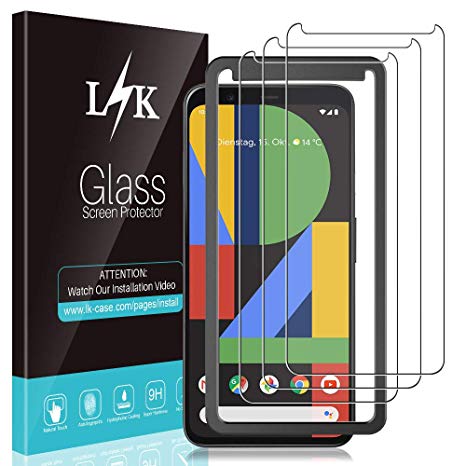 [3 Pack] L K Screen Protector for Google Pixel 4, [Frame-Installation] Tempered Glass 9H Hardness, Lifetime Replacement Warranty