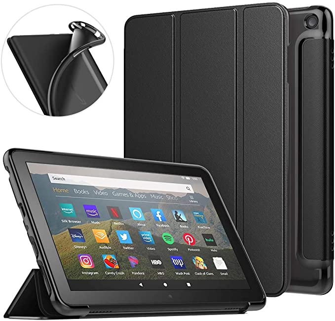 MoKo Case Fit All-New Kindle Fire HD 8 Tablet and Fire HD 8 Plus Tablet (10th Generation, 2020 Release) Case, Soft TPU Translucent Frosted Back Cover Slim Smart Shell, Auto Wake/Sleep - Black