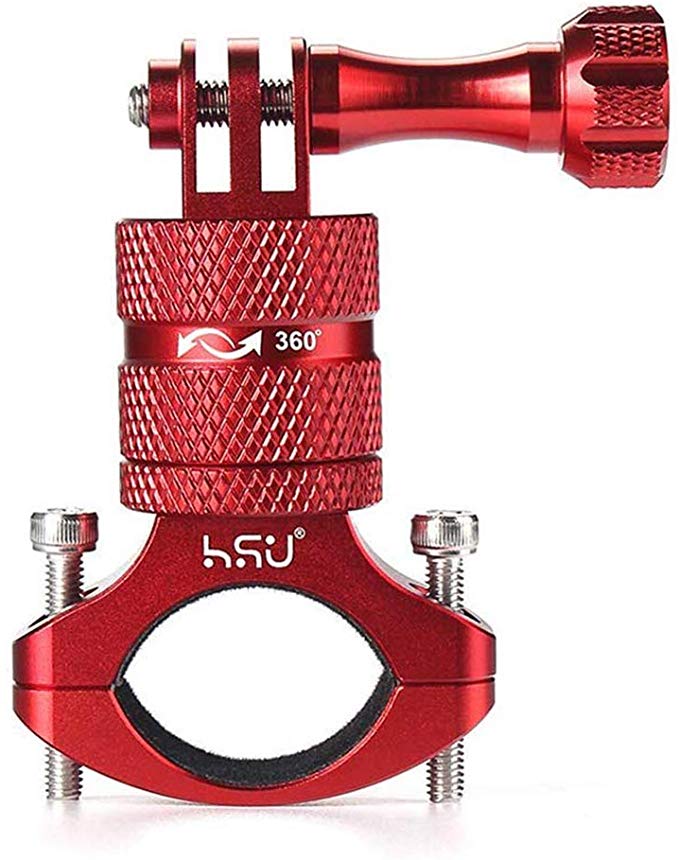 HSU Aluminum Bike Bicycle Handlebar Mount for Gopro Hero 8/Hero 7/Hero 6/Hero 5/Hero (2018) Hero5/4 Session SJCAM YI and Other Action Camera,360 Degrees Rotary Mountain Bike Rack Mount (Red)