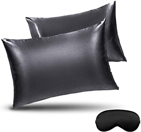 Basic Beyond Satin Pillowcase for Hair and Skin, Soft, Breathable Soft Set of 2 Pack with Sleep Masks