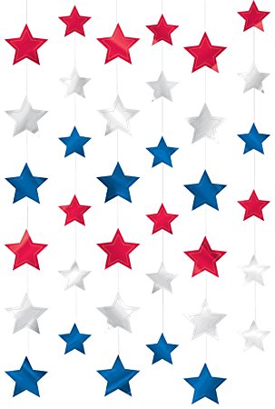 Red White and Blue Fourth of July Party Patriotic Stars Doorway Curtain Decoration, foil, 7", Pack of 6
