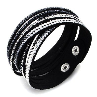 Bling Bling Crystal Rhinestones Soft Comfortable Velvet Adjustable Size Button Clasps Bracelet