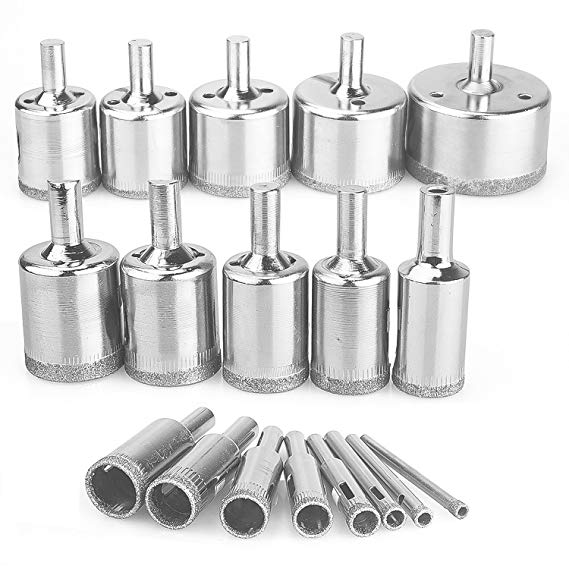 Diamond Drill Bits,18Pcs Diamond Hole Saws Hollow Core Drill Bits Set Remover Tools for Glass,Ceramics,Porcelain,Ceramic Tile,4-50mm