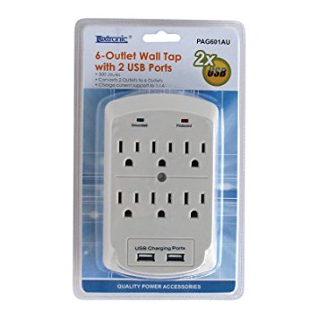 Luxtronic 6-Outlet Wall Tap with 2 USB Ports
