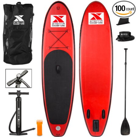 XTERRA 10' Inflatable Paddle Board (6" Thick) Complete iSUP Package Supports up to 250 Pounds - Includes Pump   Adjustable Paddle   Backpack   Coiled Leash - Great All Around SUP - 1 Year Warranty