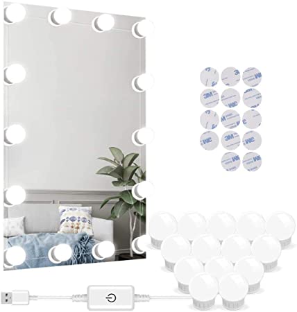 Vanity Lights for Mirror 14 Bulbs Hollywood Style Led Makeup Light kit for Mirrors, Dimmable Color and Brightness Stick on Mirror Lighted for Vanity Table Room Bedroom Bathroom Wall Mirror