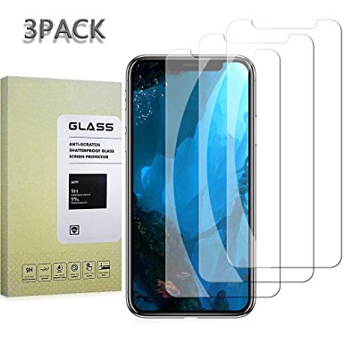 iPhone x Screen Protector, Tempered Glass Clear Screen Protector with [9H Hardness][Easy Bubble-Free Installation][Anti-Scratch][Anti-Fingerprint] for iPhone x [3-PACK] c