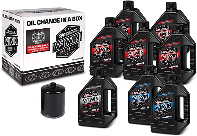 Maxima Racing Oils 90-129018B Black Milwaukee-Eight Synthetic 20W-50 Filter Complete Oil Change Kit, 8 quart