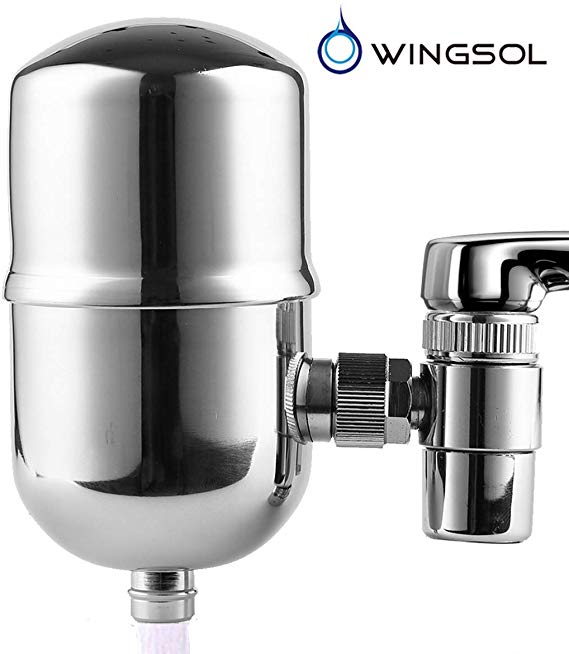 WINGSOL Faucet Water Filter Stainless-Steel Reduce Chlorine Speedy Flow, Japan PAC Filter Improve Taste, Faucet Filters for Faucets-Fits Standard Faucets