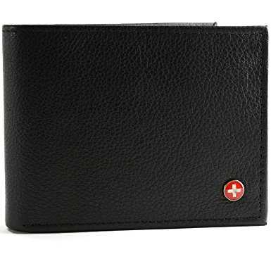 RFID SAFE Alpine Swiss Men's Leather Wallet Hybrid Bifold with Flipout ID