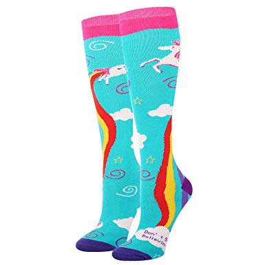 Women Girls Novelty Funny Crew Socks Crazy Rainbow Unicorn Poop Emoji Dog Flying Pig Socks