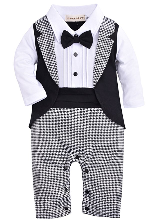 ZOEREA 1pc Baby Boys Tuxedo Gentleman Onesie Romper Jumpsuit Wedding Suit 3-18M