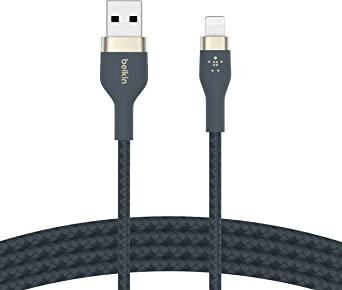 Belkin BoostCharge Pro Flex Braided USB Type A to Lightning Cable (2M/6.6FT), MFi Certified Charging Cable for iPhone 13, 12, 11, Pro, Max, Mini, SE, iPad and More - Blue