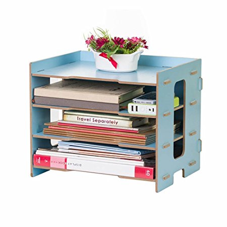 YUMU Rustic Wood Bookshelf Desk Organization for File Folders File Boxes 4 Layers DH1044-02