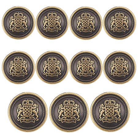 11 Piece Antiqued Bronze Metal Blazer Button Set - Crown Lion- For Blazer, Suits, Sport Coat, Uniform, Jacket