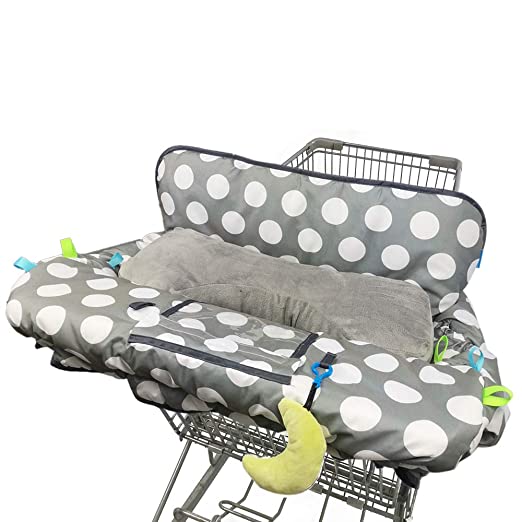 Shopping Cart Cover for Baby with Pillow, Soft Velvet Bolster Positioner, 6.5" Cellphone Holder, Toy Bonus, High Chair Cover for Boy Girl, Grocery Cart Cushion Liner, dot Printing, Large