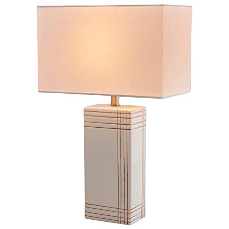 Rivet Modern Gold Criss-Cross Striped Ceramic Table Lamp, 21" x 13" x 13" , White