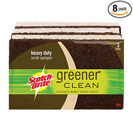 Scotch-Brite Greener Clean Heavy Duty Scrub Sponge, Made from 100% Plant-Based Fibers, 3-Sponges/Pk, 8-Packs (24 Sponges Total)