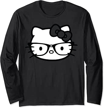 Hello Kitty Black and White Nerd Glasses Long Sleeve T-Shirt