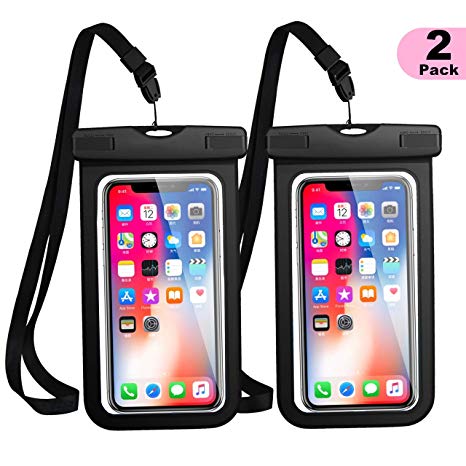 Universal Waterproof Case, WJZXTEK 2 Pack Waterproof Phone Pouch Dry Bag with Sensitive PVC Clear Screen for iPhone X 8 8Plus 7 7plus, Samsung Galaxy S9 S8 Note 6 5 4, Google Pixel 2 HTC LG Sony Moto