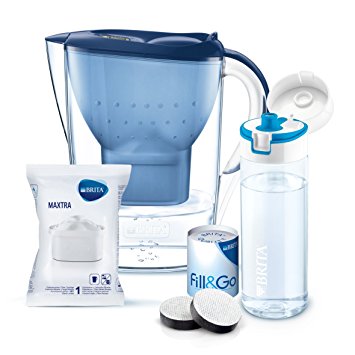 BRITA Marella Water Filter Jug and Fill&Go Water Filter Bottle Set - Blue