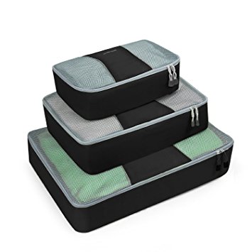 Lavievert Packing Cubes 3pc Set Travel Organizers Household Storage with Additional Laundry Bag - Black