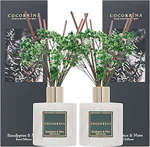 Cocorrína Reed Diffuser Set - Eucalyptus & Moss Reed Diffuser 2 Packs 6.7oz Scent Fragrance Oil Diffuser for Bedroom Bathroom