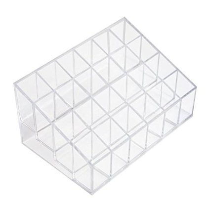 5.8" x 3.8" x 2" Transparent Clear Acrylic Trapezoid 24 Lattices Lipsticks Cosmetic Lotion Makeup Organizer Storage Display Holder Stand