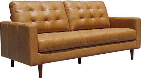 Amazon Brand – Rivet Cove Mid-Century Modern Tufted Sofa with Tapered Legs, 72"W, Caramel