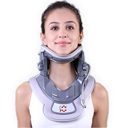 Cervical Neck Traction Device - Neck Brace & Collar - Neck & Shoulder Pain Relief - Stretcher Massager for Home Improved Spine Alignment(Black/Grey)