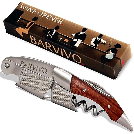 Corkscrew Wine Opener By Barvivo - Best Bottle Opener For Beer Or Wine - Love It Or Return It! Thick Stainless Steel, Opens Easy! Premium All-In-One Waiters Corkscrew.