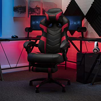 RESPAWN 110 Bonded Leather Gaming Chair with Lumbar Support, Padded Arms, Recline/Tilt Tension Controls, 275lb Max Weight, with Wheels for Computer/Desk/Office, Red