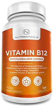 Vitamin B12 Methylcobalamin 1000mcg 180 Tablets (6 Month Supply) by Nutribioticals