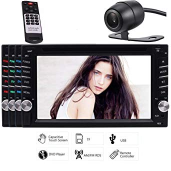 EinCar 2 DIN Video in-Dash Unit Car Stereo DVD Player Bluetooth HD Radio with 3 Types of Stylish UI 6.2 Inch Capacitive Touch Screen Support Subwoofer SWC USB SD   Remote Control Rear Camera Included