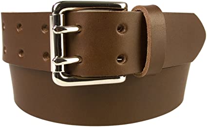 Belt Designs British Made Mens Real Leather Belt 1.5" Nickel Double Prong Buckle